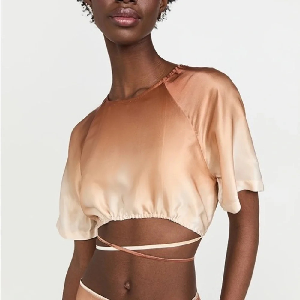 Hansen & Gratel Copper to Cream Ombre Satin Crop Top NWOT